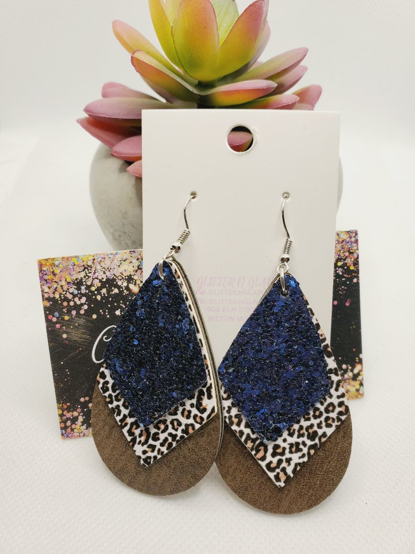 Brown, Animal Print and Brown Glitter N Glam Earrings