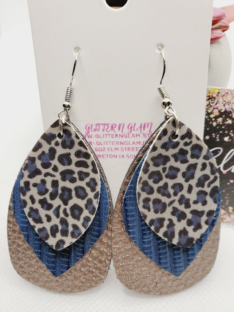 Rosegold, Navy Blue abd Animal Print Glitter N Glam Earrings