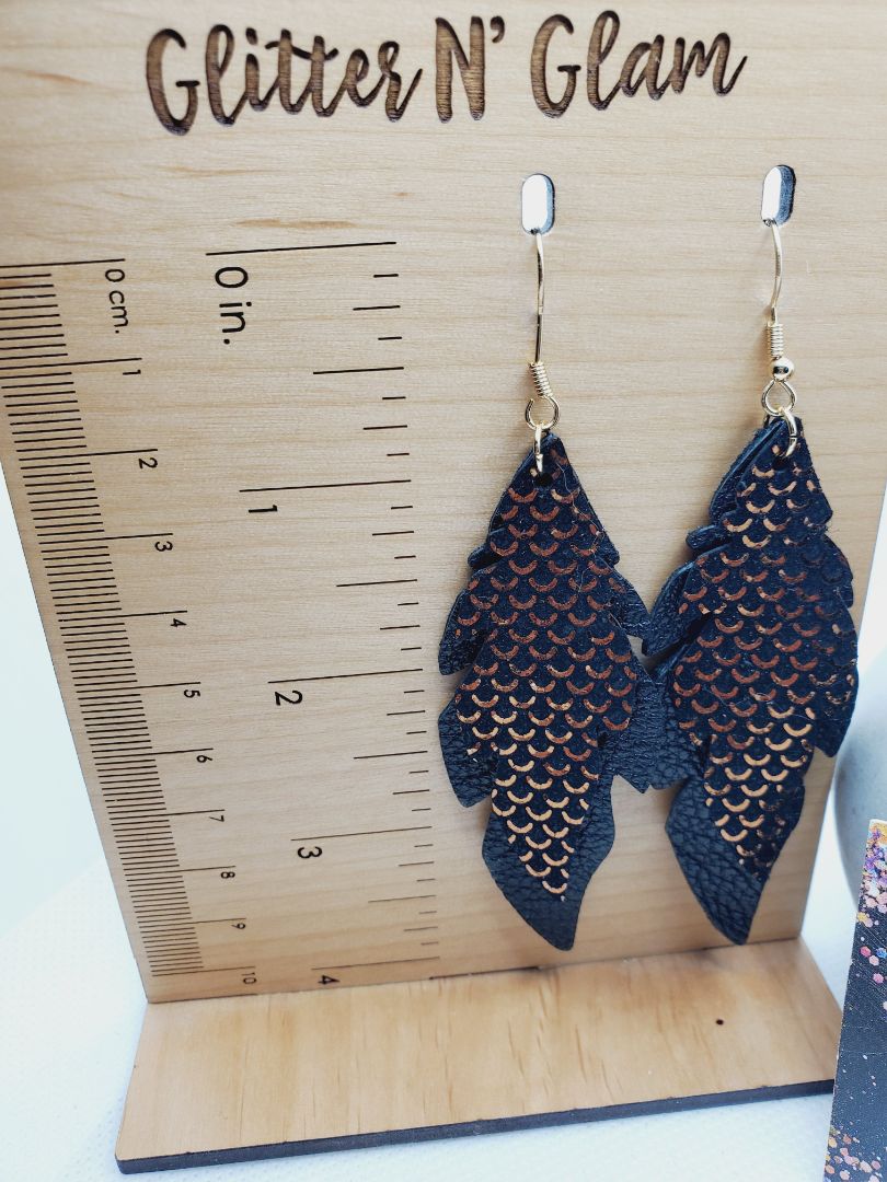 Black and Rosegold Glitter N Glam Earrings