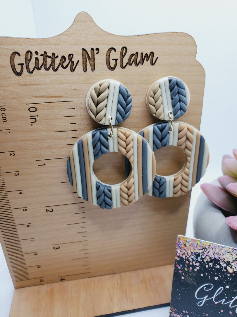 Gray, cream and tan Glitter N Glam Earrings
