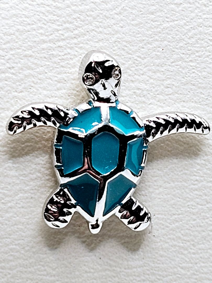 Silver and Teal Glitter n Glam 2517 Teal Sea Turtle Stud Earrings