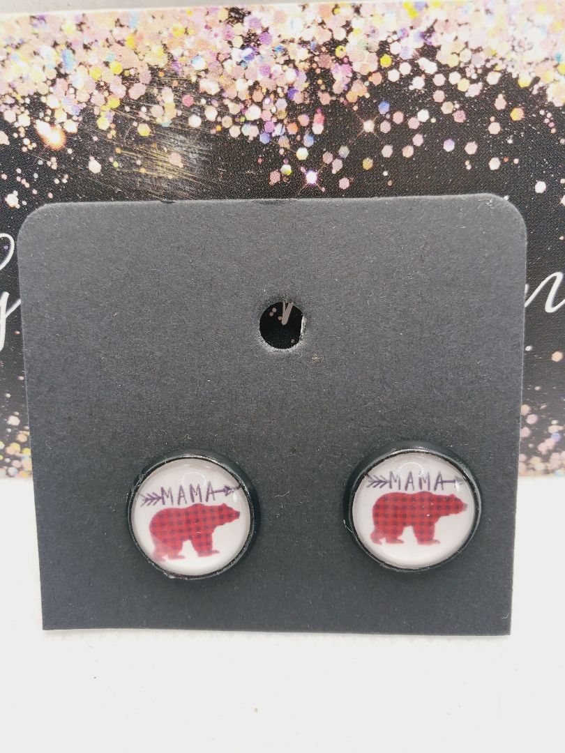 Black Glitter N Glam 1057 Mama Bear Stud Earrings