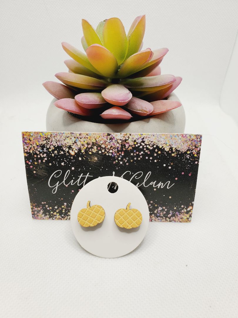 Plaid Glitter N Glam 1360 Plaid Print Pumpkin Studs