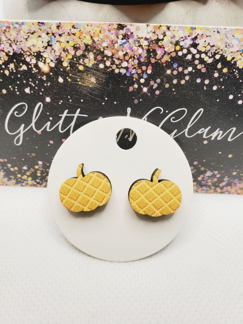 Plaid Glitter N Glam 1360 Plaid Print Pumpkin Studs