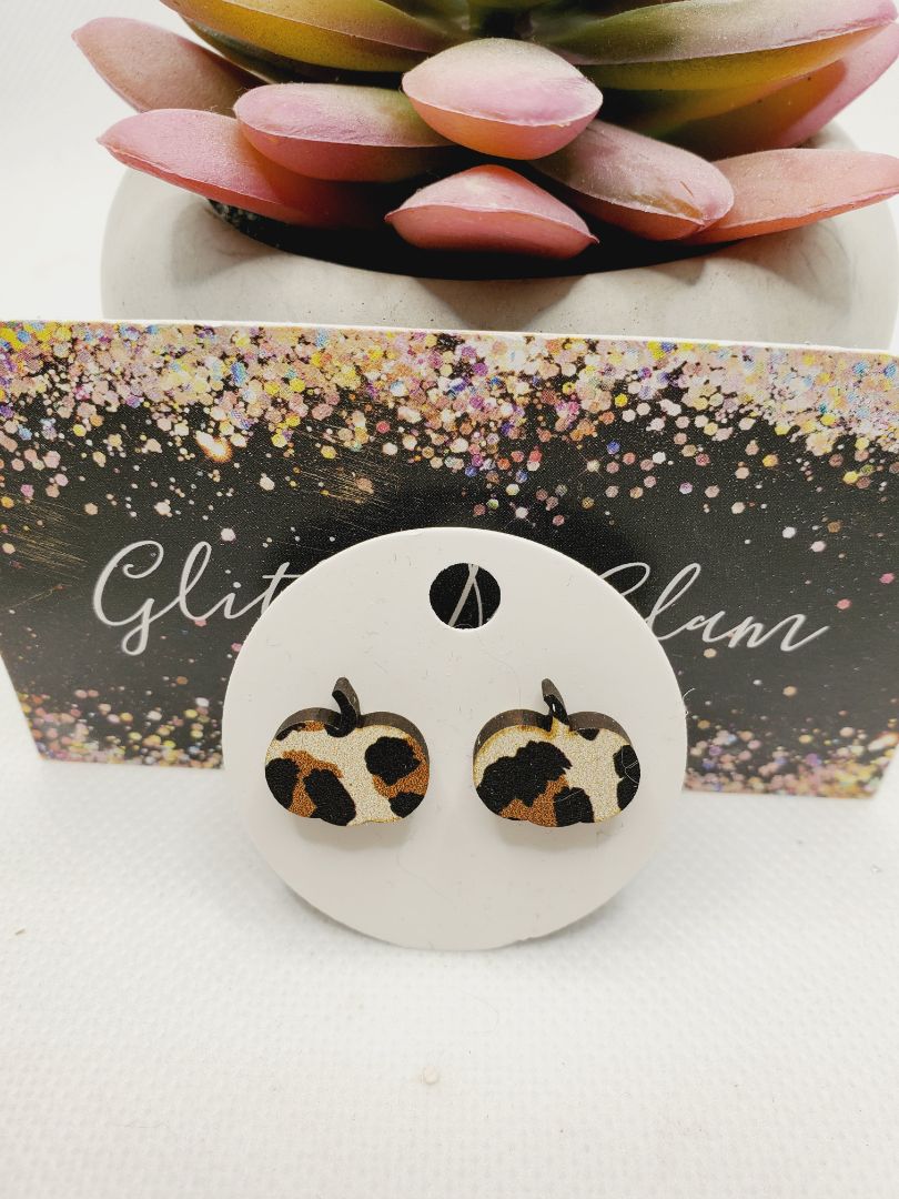 Glitter N Glam 1359 Leapord Print Pumpkin Studs