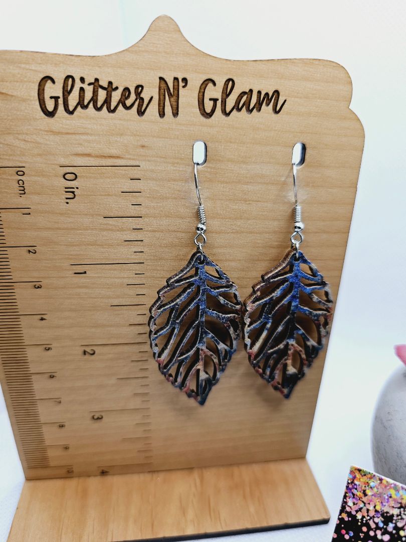 Glitter N Glam 1897 Wood Splash of Color Leaf Dangle Earrings