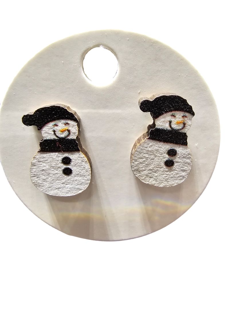 Glitter N Glam 2508 Wood Snowman Stud Earrings