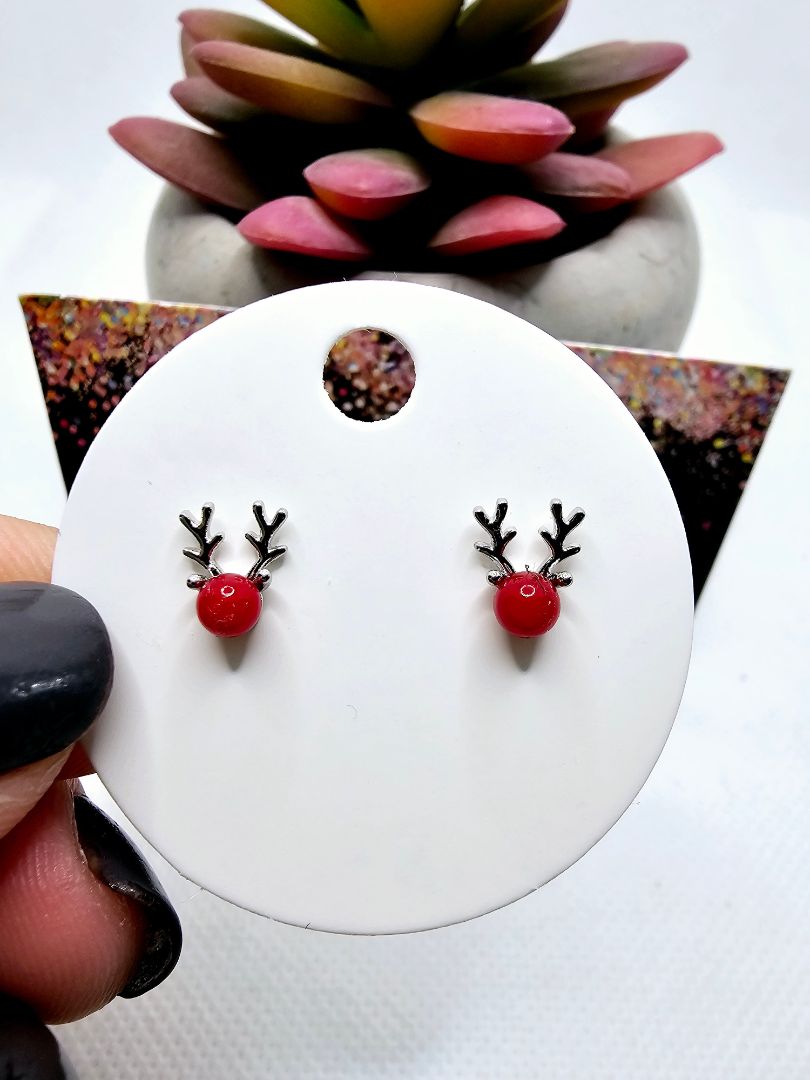 Glitter N Glam 2502 Red Reindeer Stud Earrings