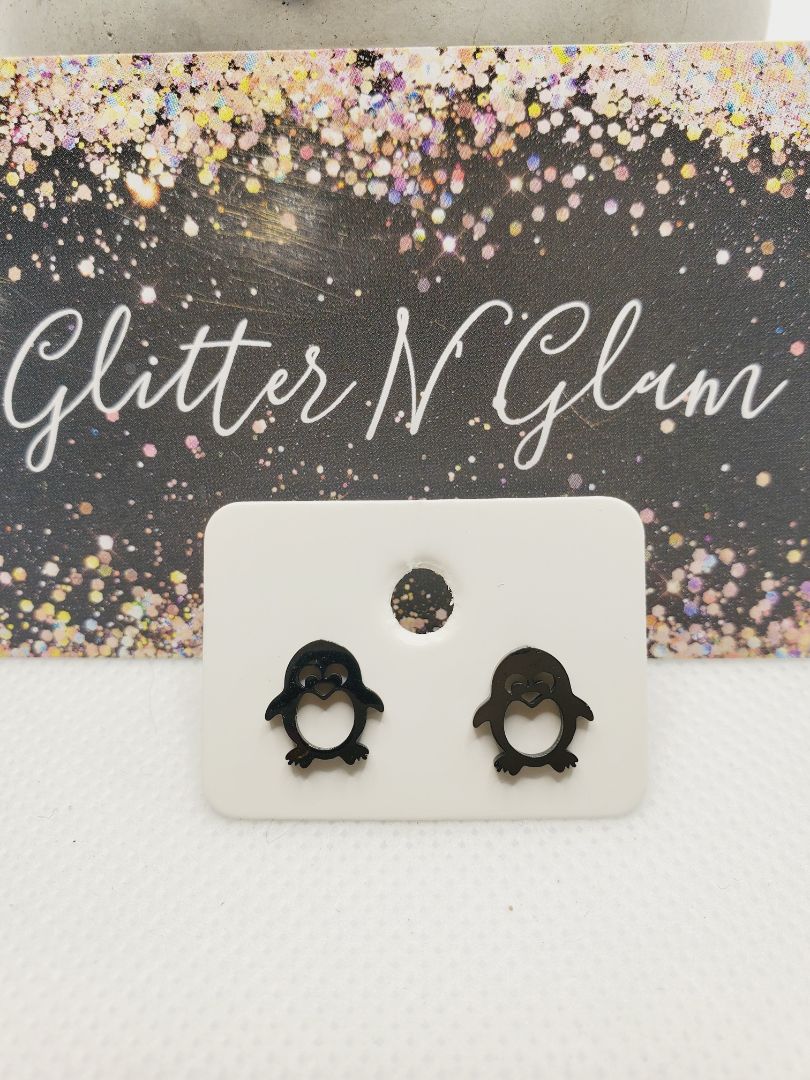 Glitter N Glam 1070 Black Penquin Stud Earrings