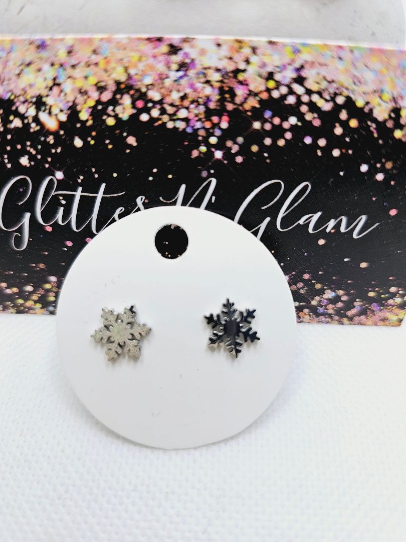 Glitter N Glam 1976 Silver Snowflake Stud Earrings