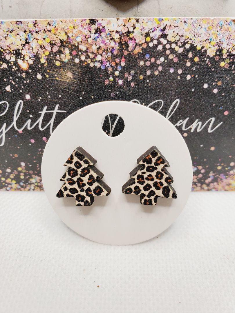 Glitter N Glam 1506 Animal Print Christmas Tree Stud Earrings