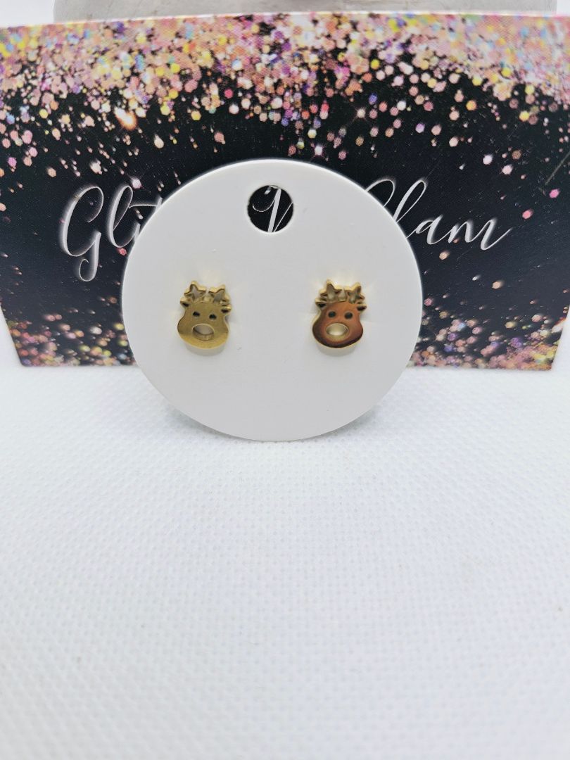 Glitter N Glam 2002 Gold Reindeer Stud Earrings
