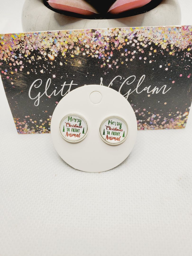 Glitter N Glam 1542 "Merry Christmas ya Filthy Animal" Stud Earrings
