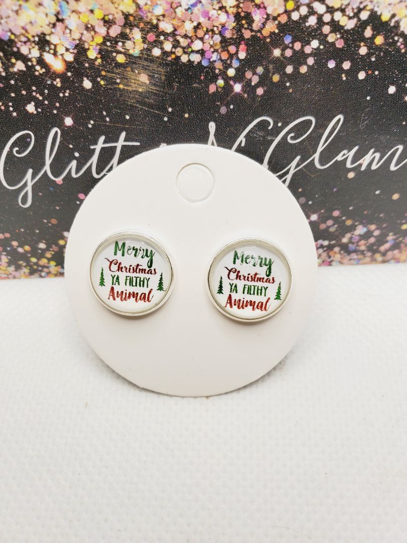 Glitter N Glam 1542 "Merry Christmas ya Filthy Animal" Stud Earrings