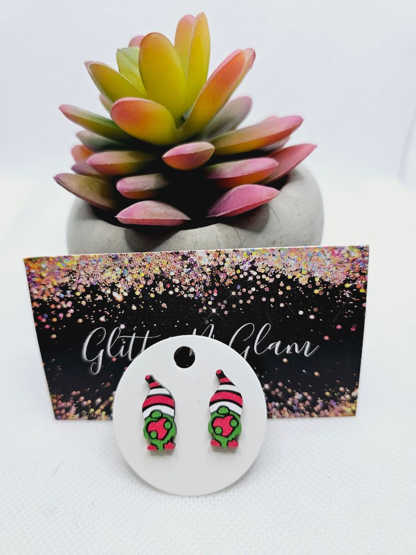 Glitter N Glam 2024 Wood Gnome with Heart Stud Earrings