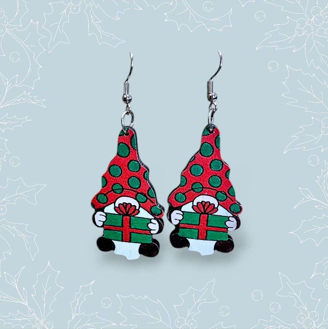 Glitter N Glam 2509 Wooden Noem Dangle Earrings Holding a Present