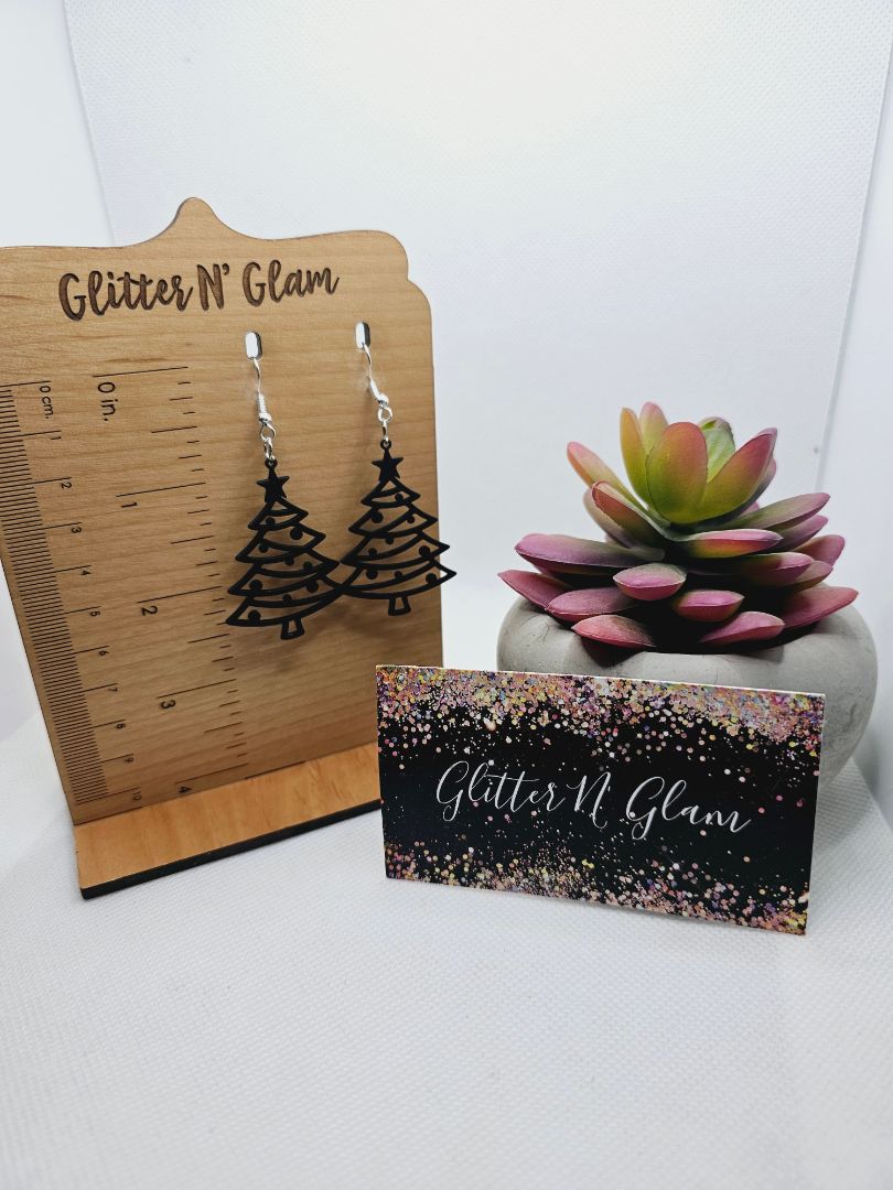 Glitter N Glam 1997 Black Christmas Tree Dangle Earrings