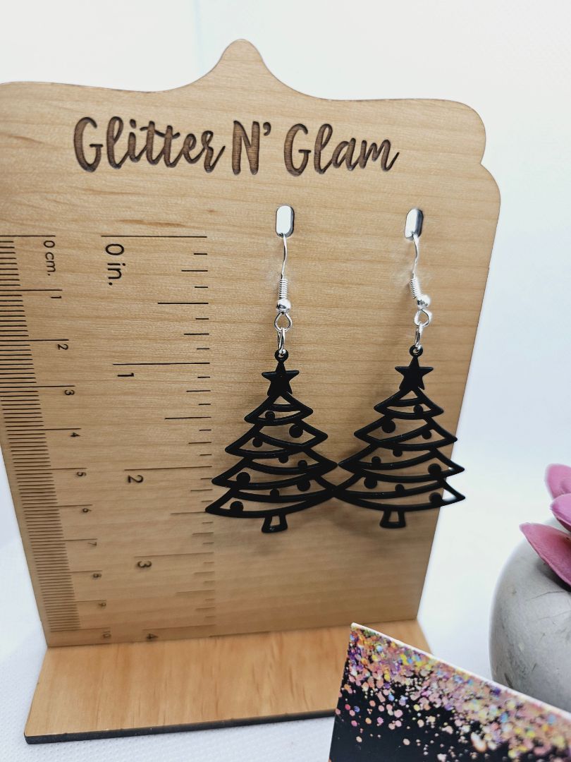 Glitter N Glam 1997 Black Christmas Tree Dangle Earrings