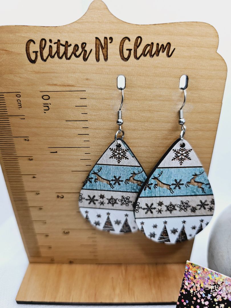 Glitter N Glam 2019 Wood X-Mas Dangle Earrings