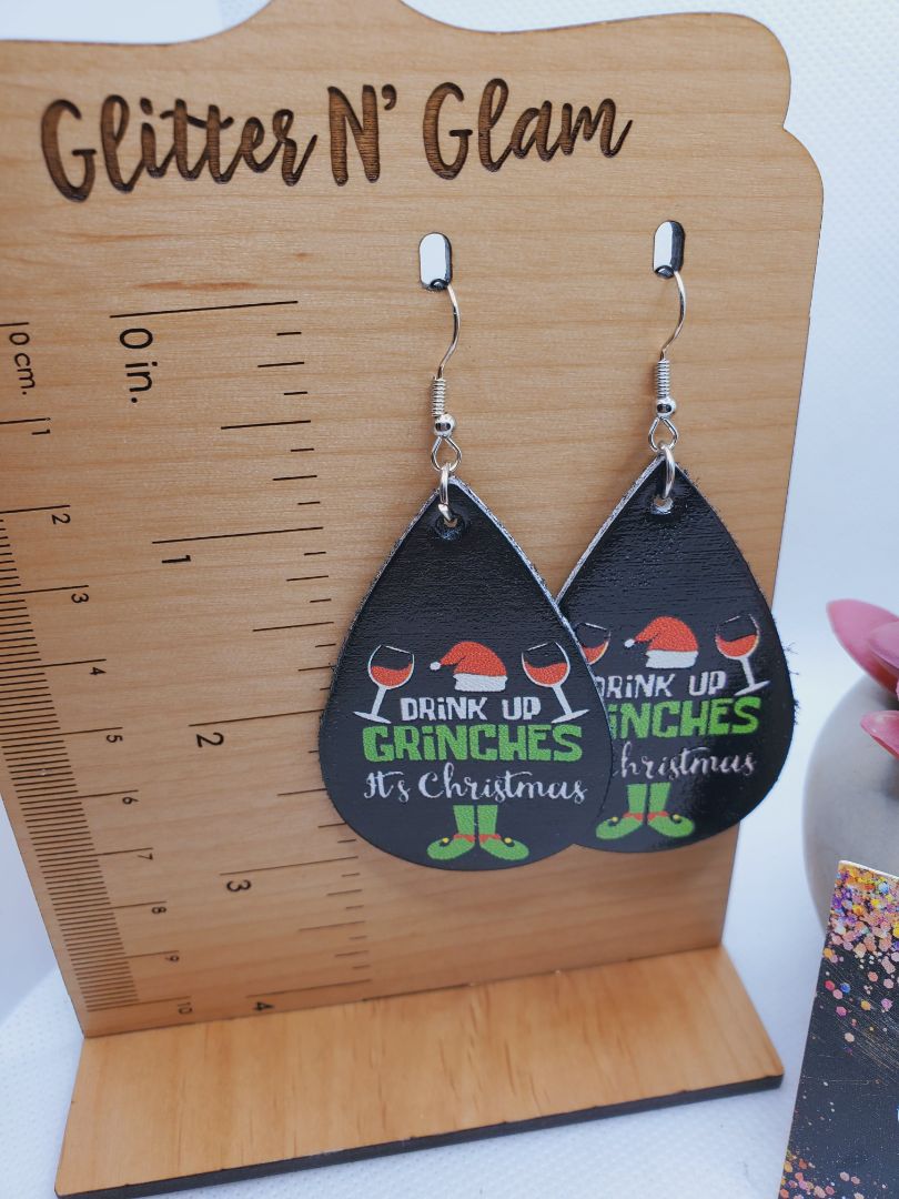 Glitter N Glam 1118 "Drink up its Christmas" Dangle Earrings