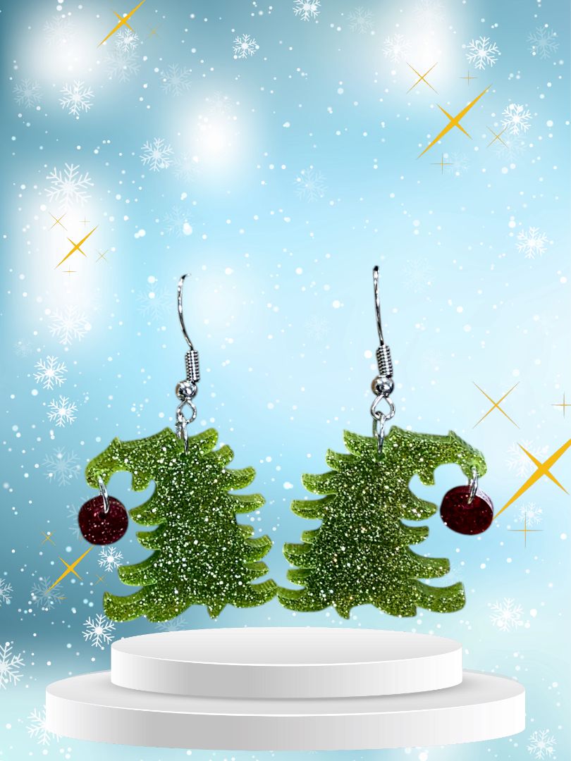 Glitter N Glam 2512 G-Mans Christmas Tree Dangle Earrings