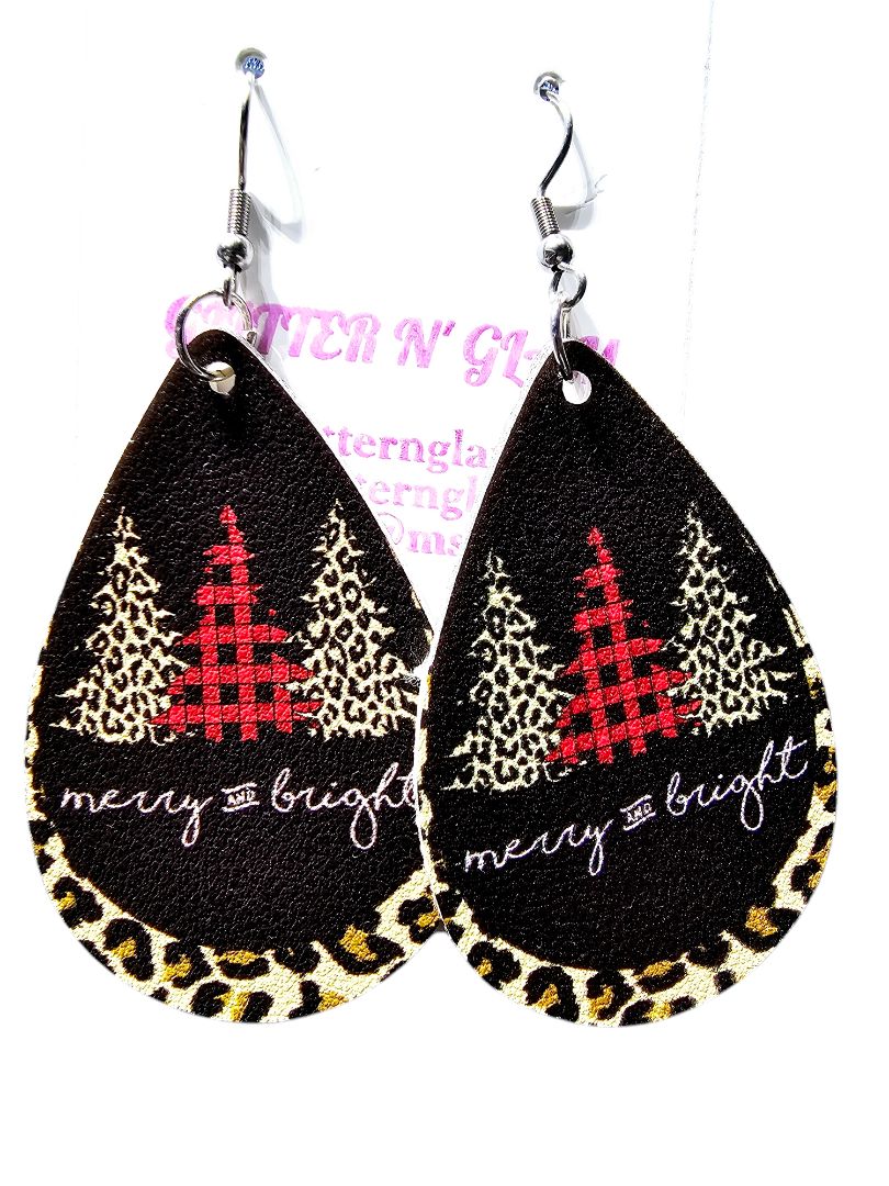 Glitter N Glam Jewelry2507 Animal Print Christmas Tree Leather Dangle Earrings