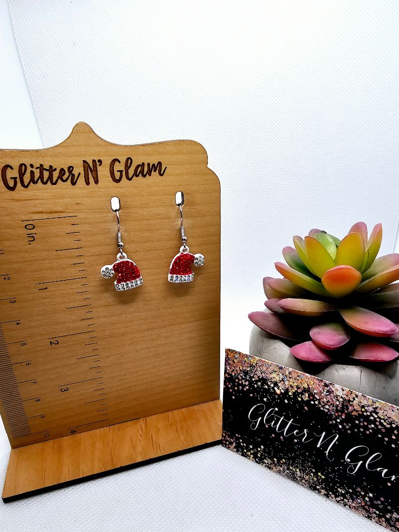 Glitter N Glam 2498 Sparkly Santa Hats with Bling Dangle Earrings