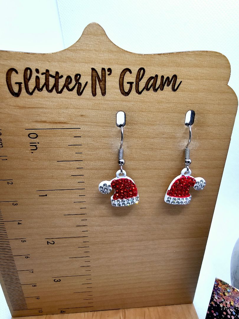 Glitter N Glam 2498 Sparkly Santa Hats with Bling Dangle Earrings