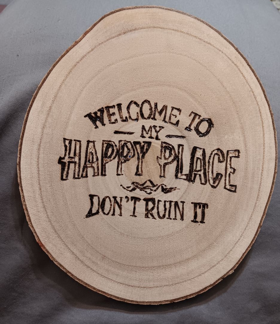 Happy place Round wood, 8", Kat’s Creations