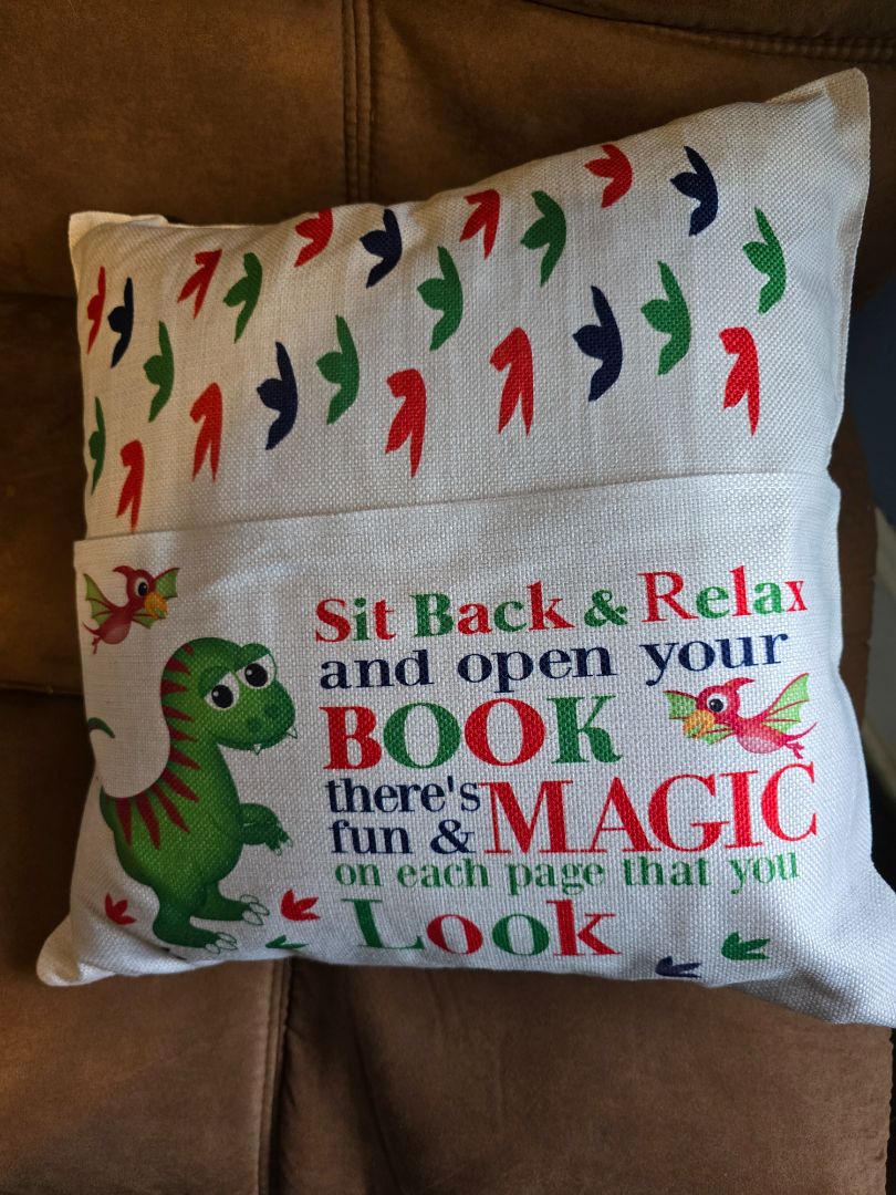 Pillow Green dinosaur pocket pillow, 17 x 17