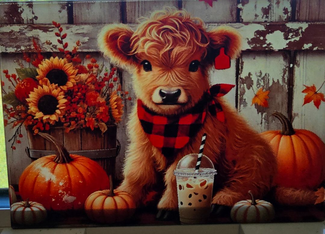 Christmas Cutting board Baby calf holiday, 11 x 8