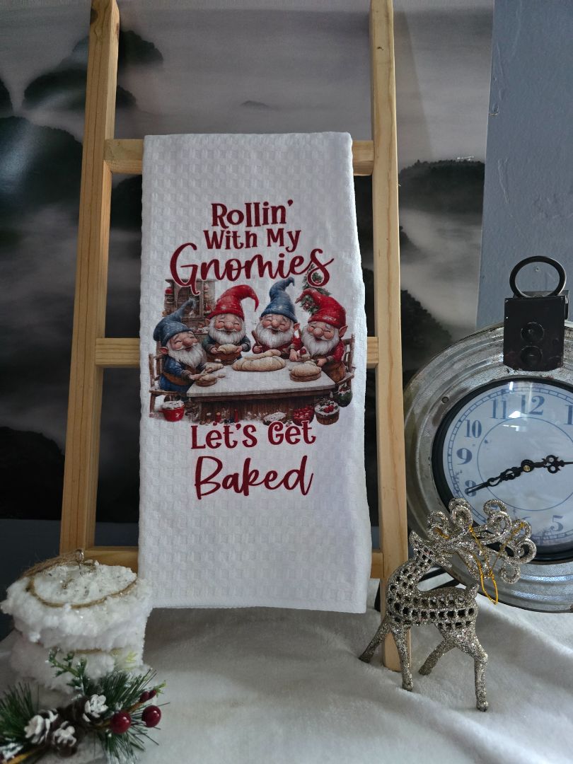Christmas Kitchen towel Rollin' WITH MY GNOMIES, 16 x 28