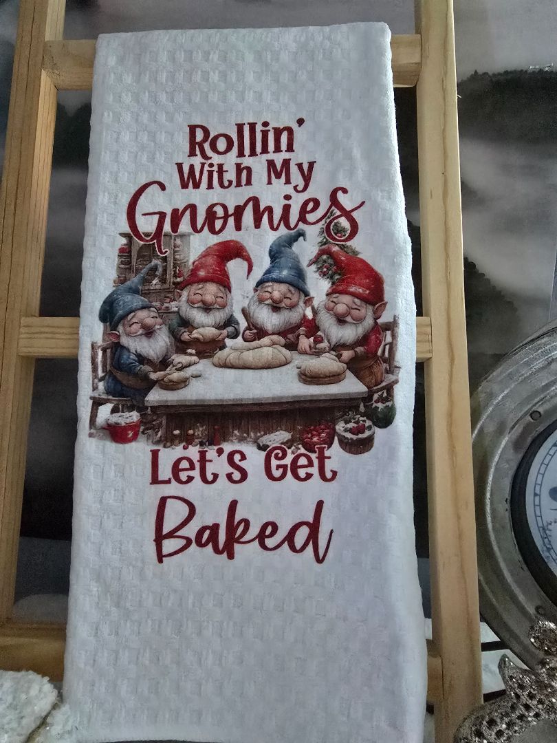 Christmas Kitchen towel Rollin' WITH MY GNOMIES, 16 x 28
