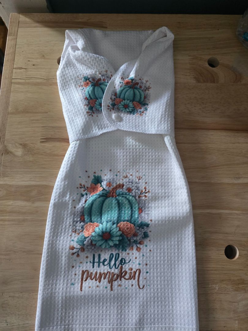 Hand towel with snap HELLO PUMPKIN BLUE AND ORANGE, 16 x 28