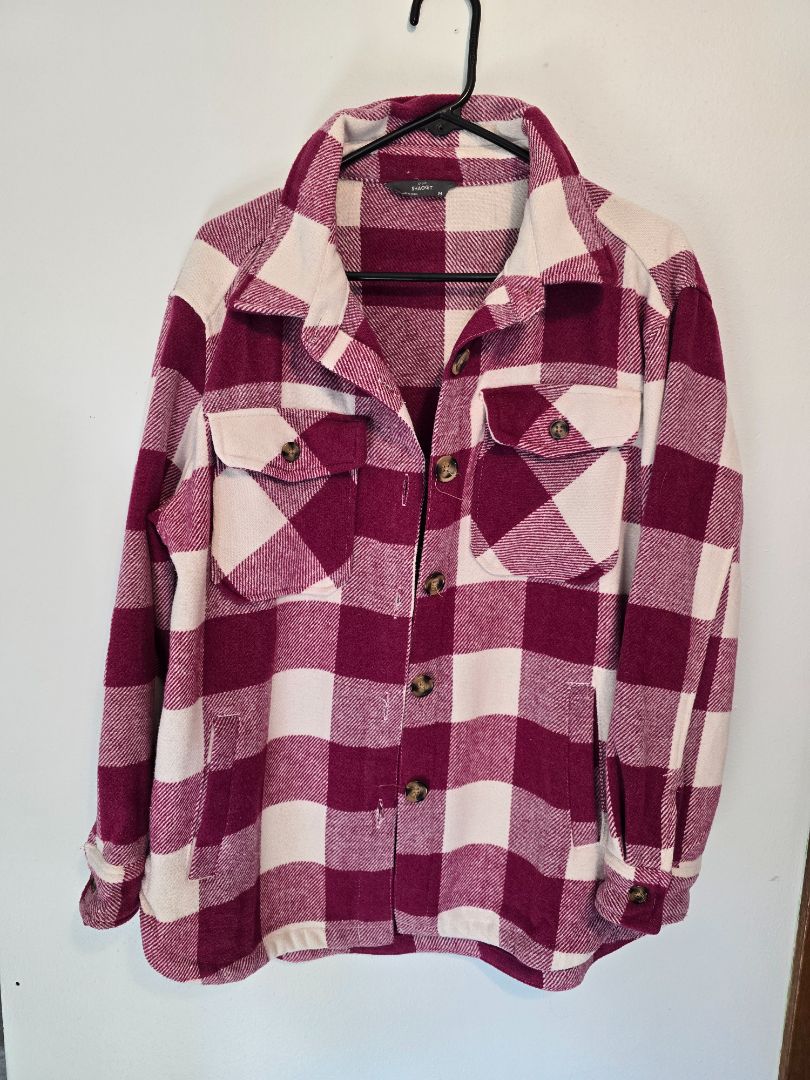 Maroon/Cream Block Shacket, Medium