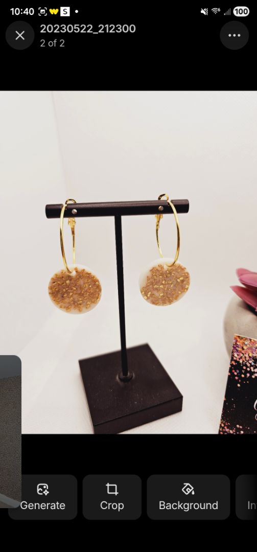 1781 Gold Hoops with Pearl White Resin Discs