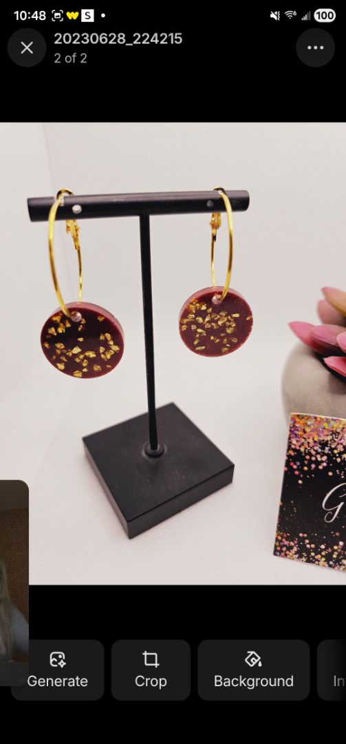 1818 Gold Hoops with Burgundy Resin Disc