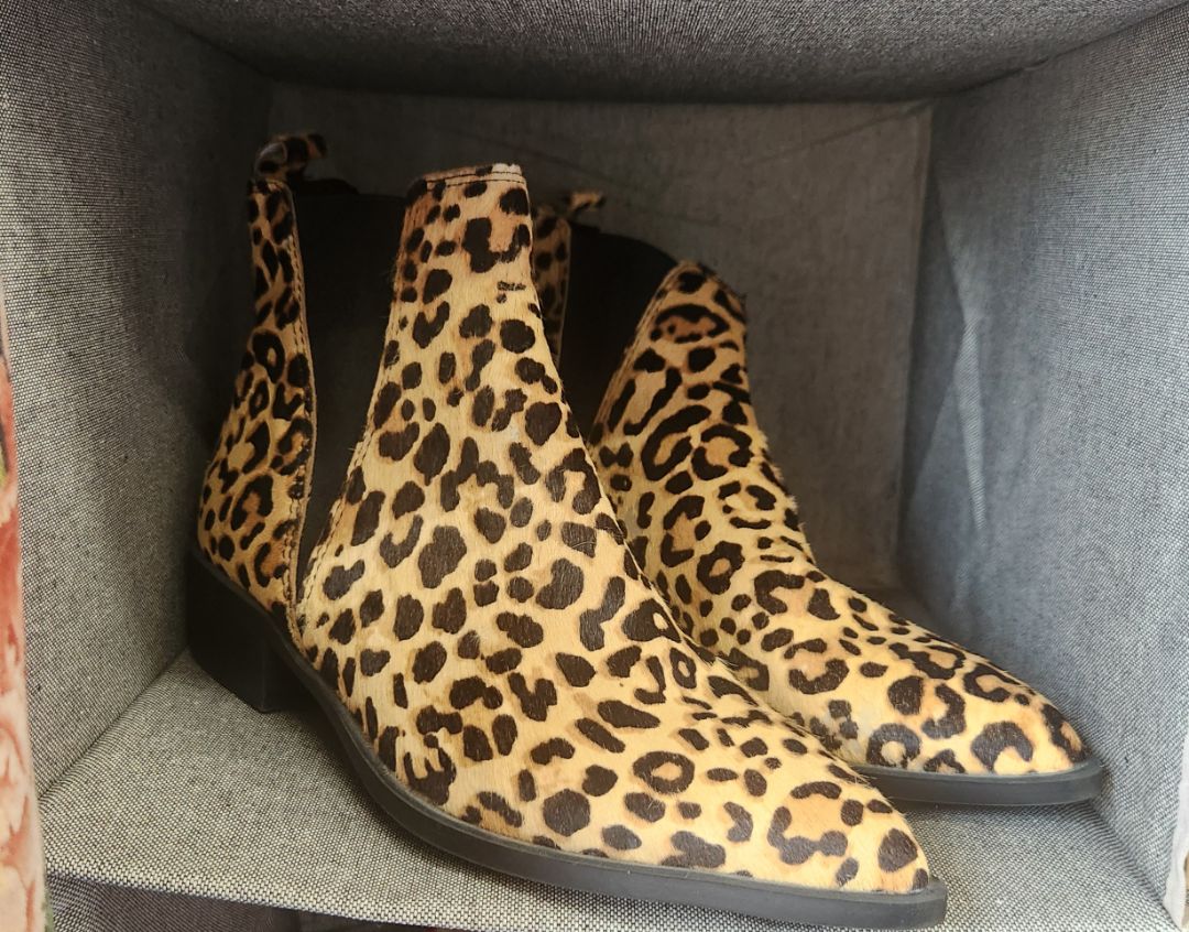 Leopard Tan/Black Steve Madden Leather Bootie, 9