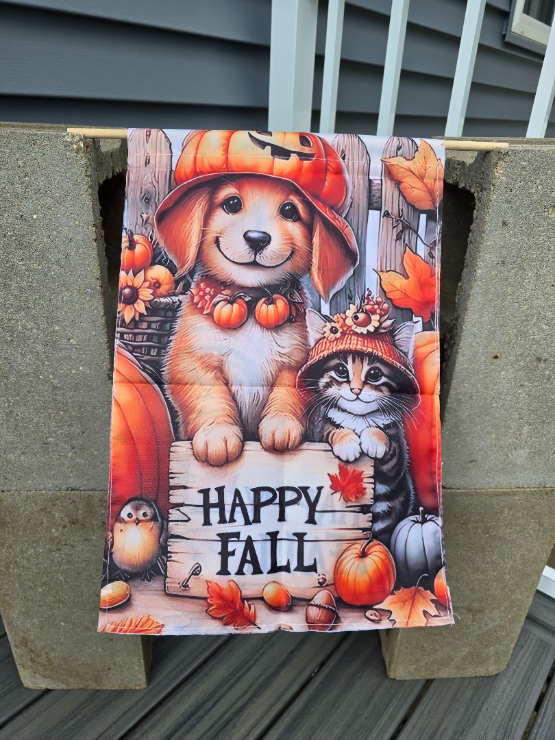 Happy Fall Pup/Kit Garden Flags, 11.5" x 17"