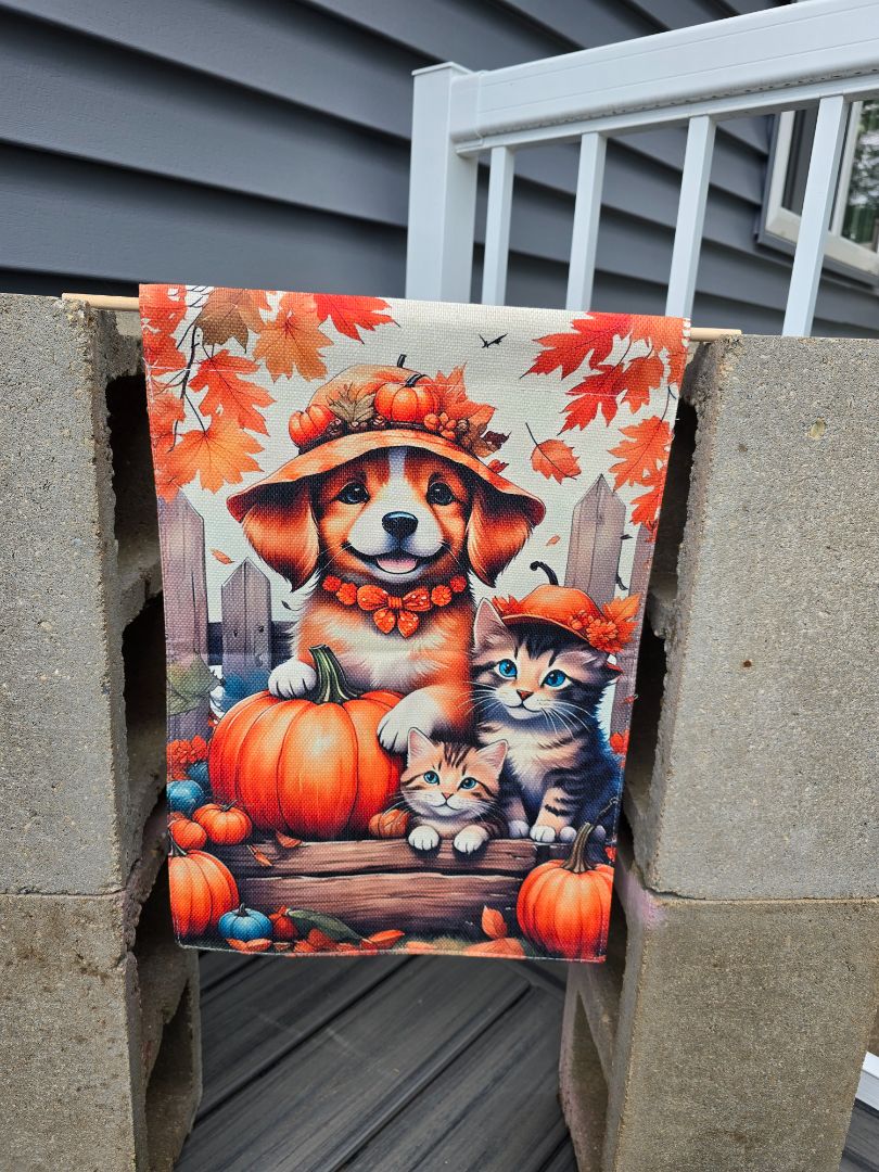 Pup/2 Kit Pumpkin Garden Flags, 12" x 18"