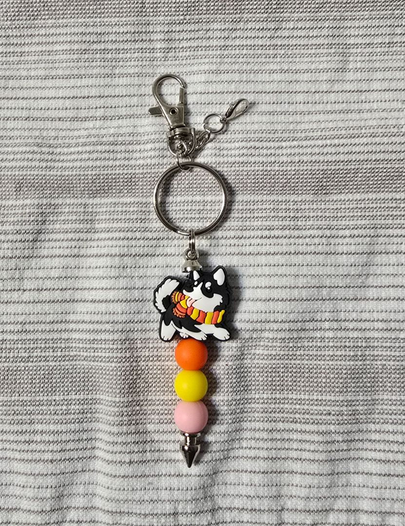 Scarf Pup Bead Keychain