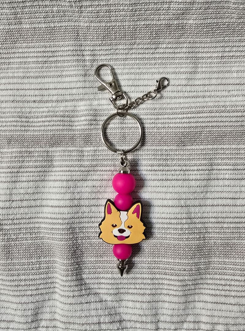 Pink Dog Bead Keychain