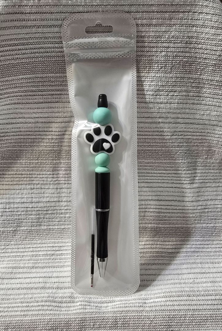 Teal Paw Bead Pen