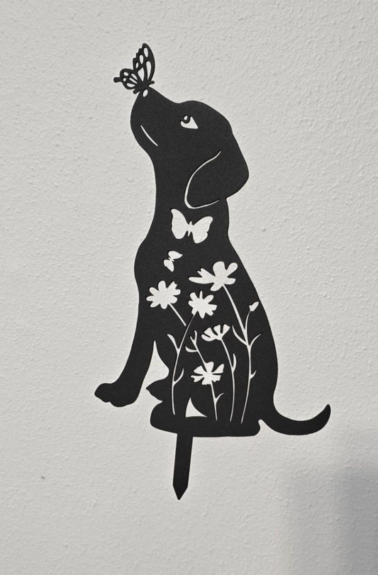 Black  Dog/Butterfly Garden Stake, 6.5" x 12"