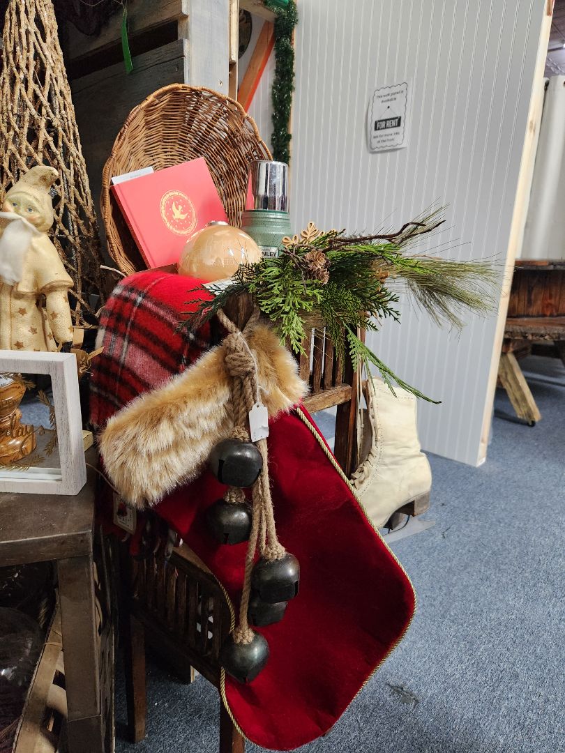 Red Velvet Stocking w/Faux Fur