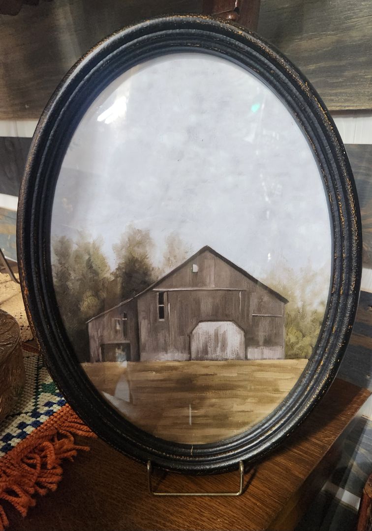 Framed Oval Barn Picture