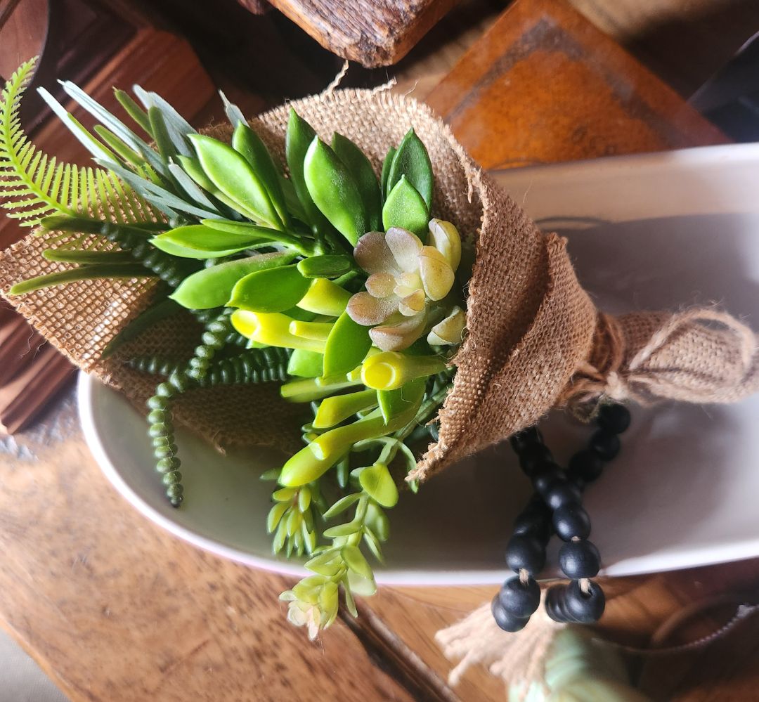 Faux Succelent in Burlap
