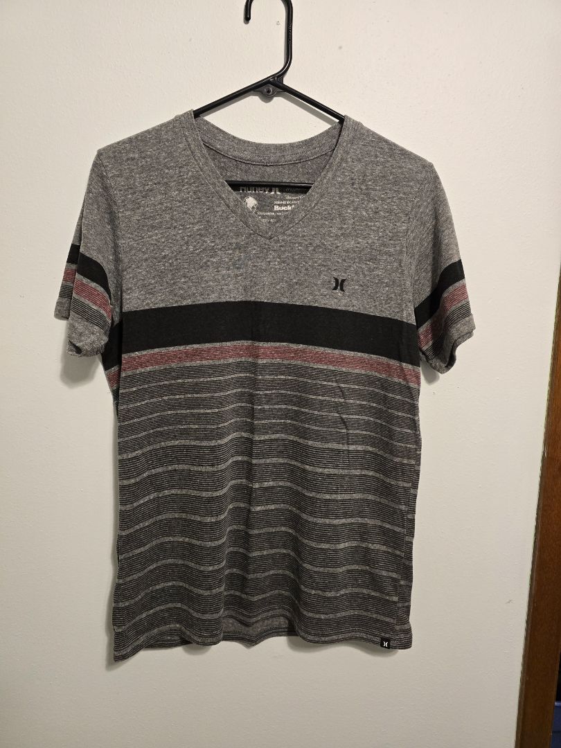 Gray Stripe Hurley Mens Short Sleeve, Medium