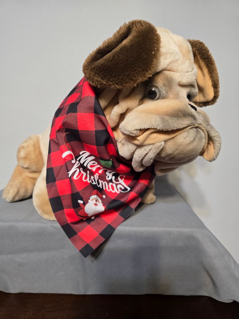 Red Plaid Merry Xmas Santa Bandana, Adjustable Tie