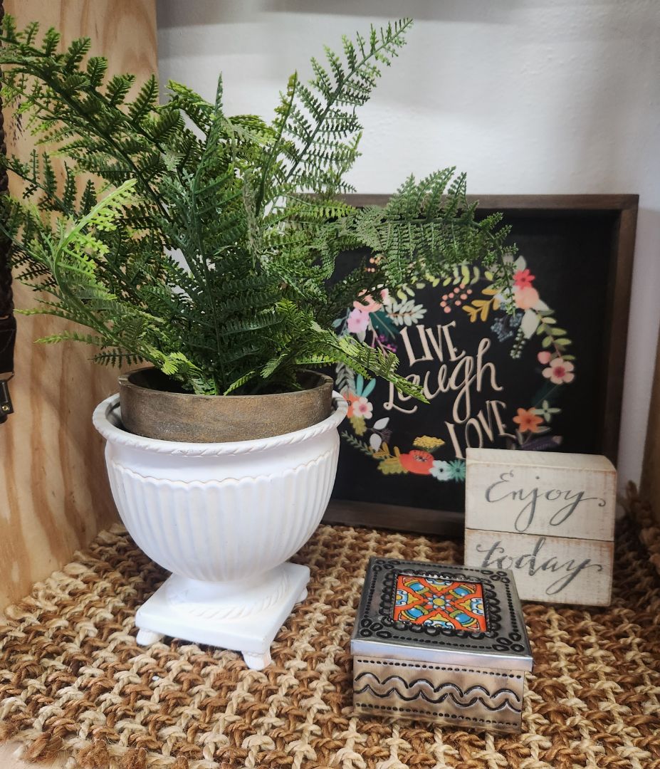 Faux Potted Plant in Off White Planter